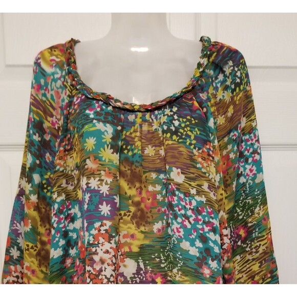 CJ Banks Women's Top Size X Geometric Multicolor Round Neck 3/4 Balloon Sleeve - Picture 2 of 5